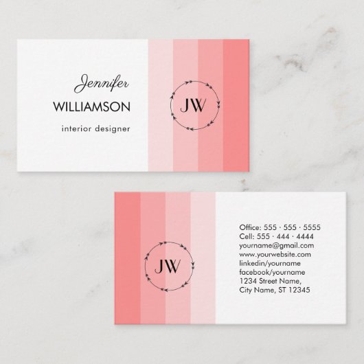 Monogram koraal roze deeg visitekaartje (Voorkant / Achterkant)