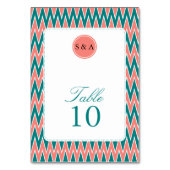 Monogram Koraal Roze en Blauwgroen Zigzag Patroon Kaart (Voorkant)