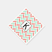 Monogram Koraal Roze en Mint Groene Herringbone Servetten (Hoek)