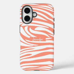 Monogram Koraal Roze Gestreepte Zebra Patroon Tren iPhone 16 Hoesje