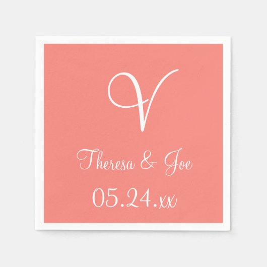 Monogram Koraal Roze Stijlvol Kleurenontwerp Napki Servet (Voorkant)