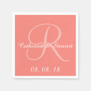 Monogram Koraal Roze Stijlvolle Kleur Design Weddi Servetten