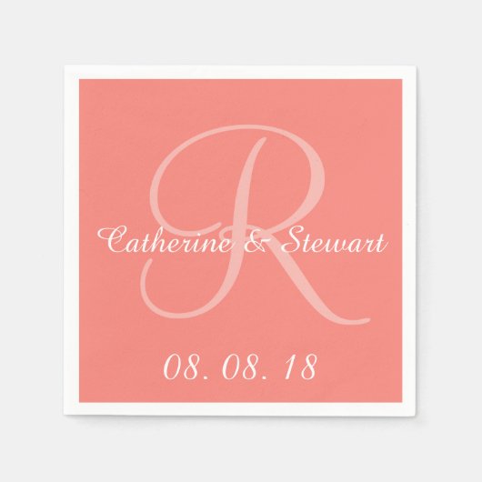 Monogram Koraal Roze Stijlvolle Kleur Design Weddi Servetten (Voorkant)