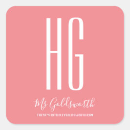 Monogram Koraal Roze Witte Typografie Zakelijk Vierkante Sticker