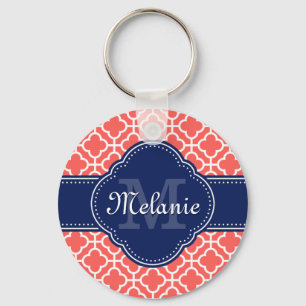 Monogram koraal Whton Moroccan Pattern Sleutelhanger