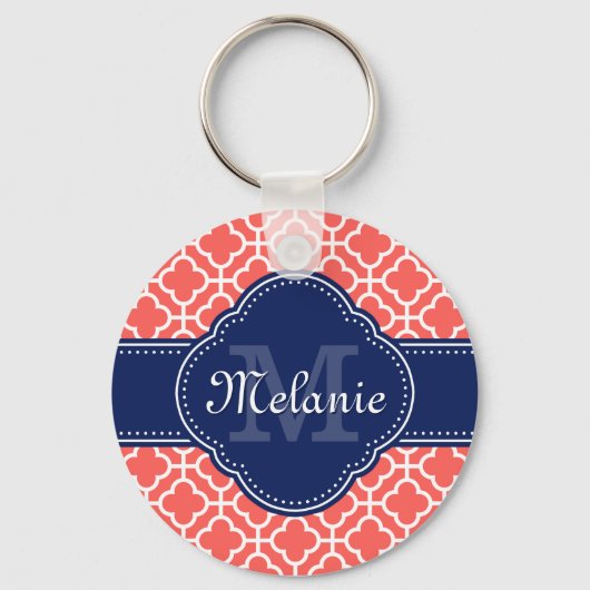 Monogram koraal Whton Moroccan Pattern Sleutelhanger (Voorkant)