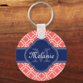 Monogram koraal Whton Moroccan Pattern Sleutelhanger (Voorkant)