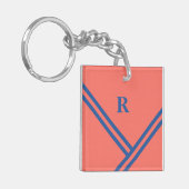 Monogram koraalblauwe strepen Trending Colors Sleutelhanger (Voorkant Links)