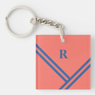 Monogram koraalblauwe strepen Trending Colors Sleutelhanger