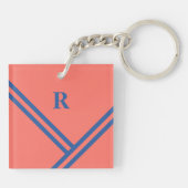 Monogram koraalblauwe strepen Trending Colors Sleutelhanger (Achterkant)