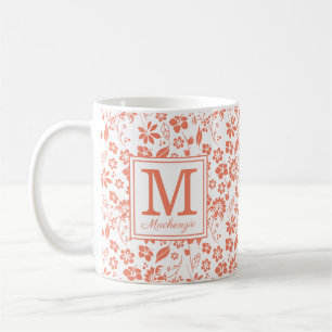 Monogram koraalpeach Tropical Flowers Koffiemok