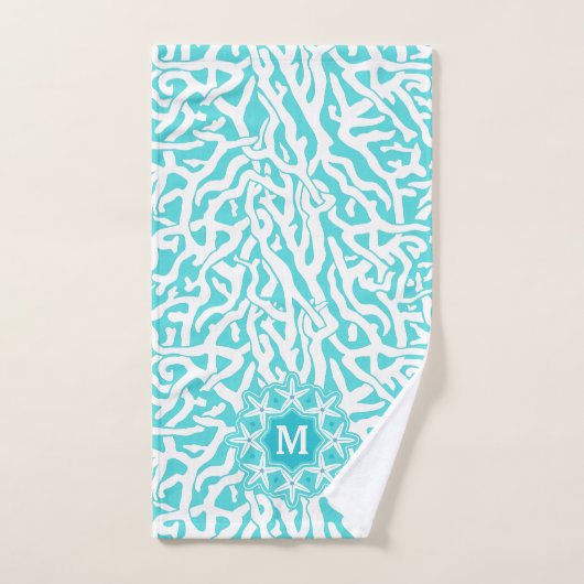 Monogram koraalrif stervis | Aqua Blue Bad Handdoek (Handdoek)