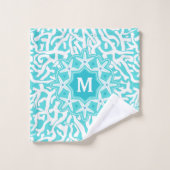 Monogram koraalrif stervis | Aqua Blue Bad Handdoek (Wasdoekje)
