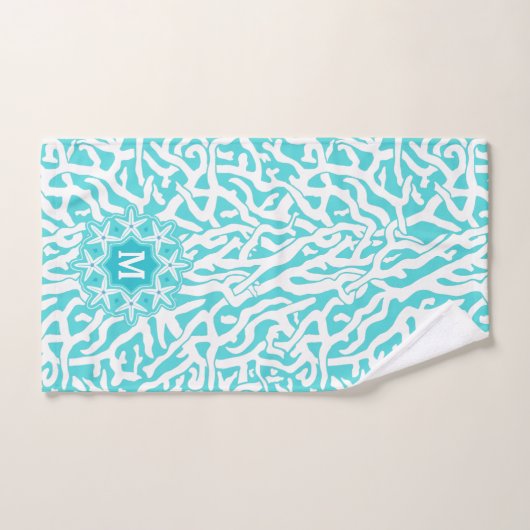 Monogram koraalrif stervis | Aqua Blue Bad Handdoek (Handdoek)