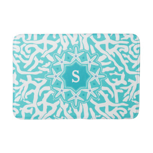 Monogram koraalrif stervis   Aqua Blue Badmat