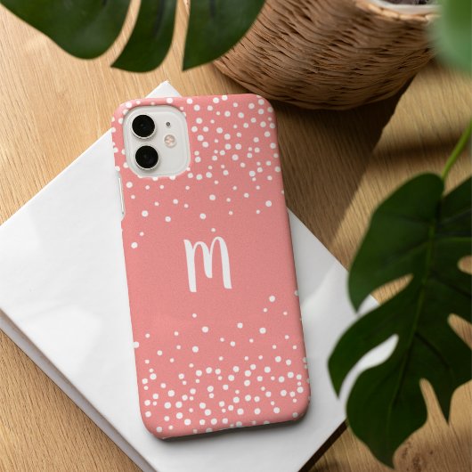 Monogram koraalroze en witte Confetti Case-Mate iPhone Case