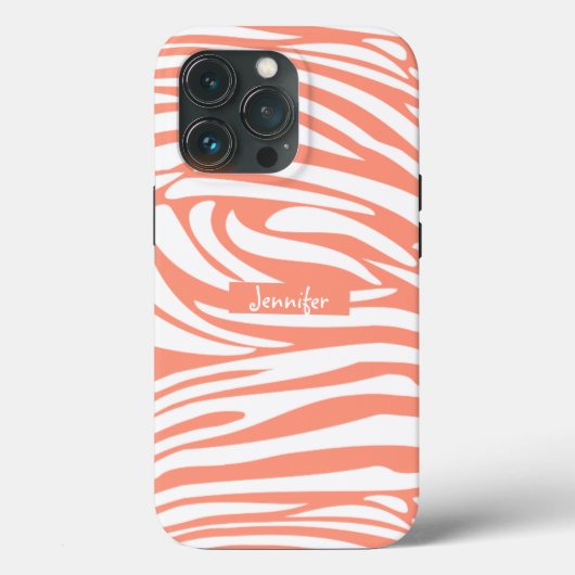Monogram koraalroze gestreept Zebra Pattern Trendy Case-Mate iPhone Case (Achterkant)