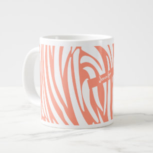 Monogram koraalroze gestreept Zebra Pattern Trendy Grote Koffiekop