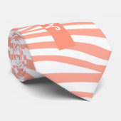 Monogram koraalroze gestreept zebrapatroon rendy stropdas (Opgerold)