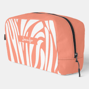 Monogram koraalroze gestreept zebrapatroon rendy toilettasje