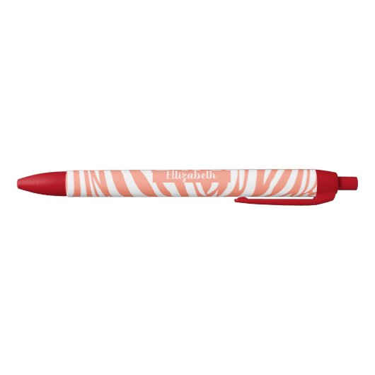 Monogram koraalroze gestreept zebrapatroon rendy zwarte inkt pen (Bodem)