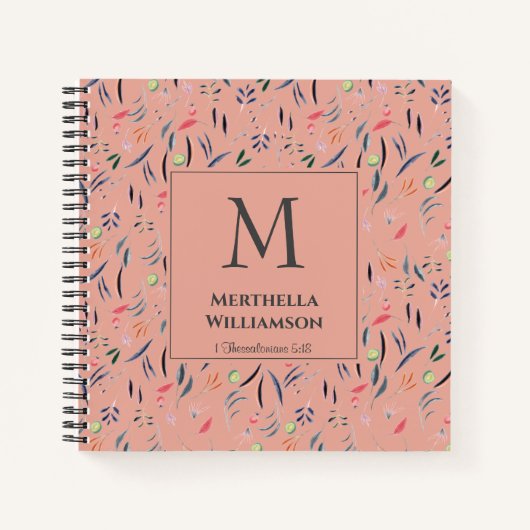 Monogram | Koraalroze | PERSONEELSLEDEN VAN Floral Notitieboek (Voorkant)