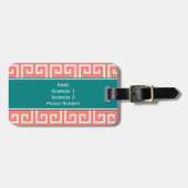 Monogram koraalroze, wit, Blauwgroen geometrisch p Bagagelabel (Voorkant horizontaal)