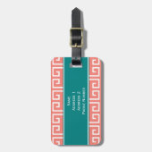 Monogram koraalroze, wit, Blauwgroen geometrisch p Bagagelabel (Voorkant verticaal)