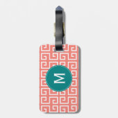 Monogram koraalroze, wit, Blauwgroen geometrisch p Bagagelabel (Achterkant verticaal)