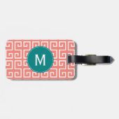 Monogram koraalroze, wit, Blauwgroen geometrisch p Bagagelabel (Achterkant horizontaal)