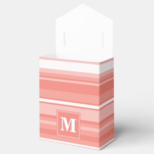 Monogram koraalstrepen bedankdoosjes (Geopend)