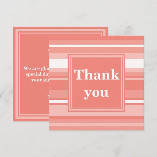 Monogram koraalstrepen bedankkaart (Voorkant / Achterkant)