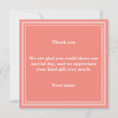 Monogram koraalstrepen bedankkaart (Achterkant)