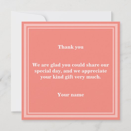 Monogram koraalstrepen bedankkaart (Achterkant)