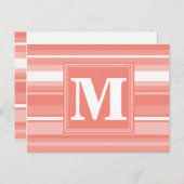 Monogram koraalstrepen briefkaart (Voorkant / Achterkant)