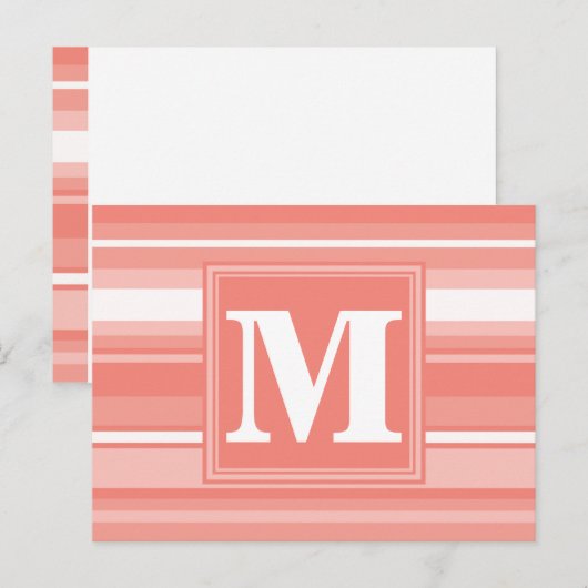 Monogram koraalstrepen briefkaart (Voorkant / Achterkant)