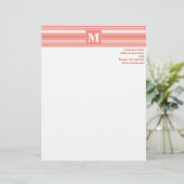 Monogram koraalstrepen custom briefhoofd (Staand voorkant)