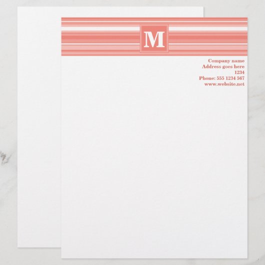 Monogram koraalstrepen custom briefhoofd (Voorkant / Achterkant)