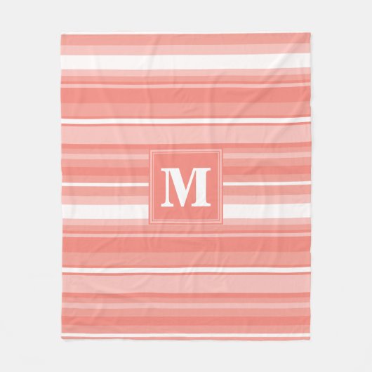 Monogram koraalstrepen fleece deken (Voorkant)