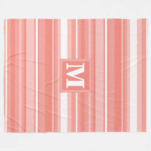 Monogram koraalstrepen fleece deken (Voorkant (Horizontaal))