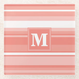 Monogram koraalstrepen glazen onderzetter