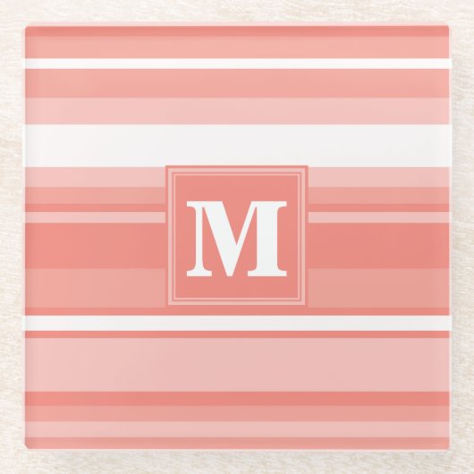 Monogram koraalstrepen glazen onderzetter (Voorkant)