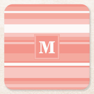 Monogram koraalstrepen kartonnen onderzetters