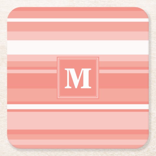 Monogram koraalstrepen kartonnen onderzetters (Voorkant)