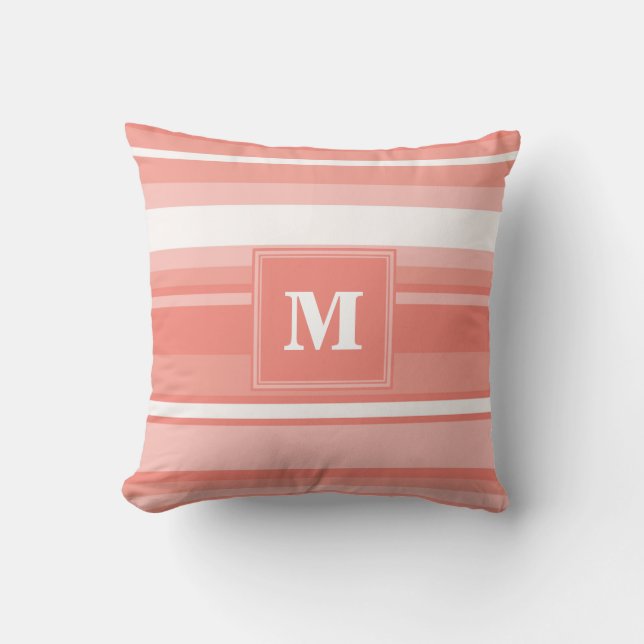 Monogram koraalstrepen kussen (Voorkant)