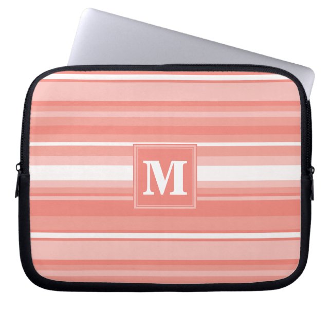 Monogram koraalstrepen laptop sleeve (Voorkant)