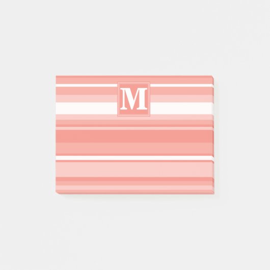 Monogram koraalstrepen post-it® notes (Voorkant)