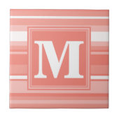 Monogram koraalstrepen tegeltje (Voorkant)