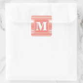 Monogram koraalstrepen vierkante sticker (Tas)