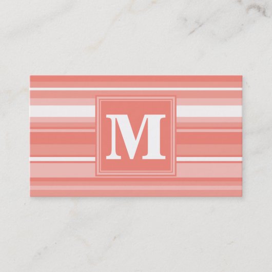 Monogram koraalstrepen visitekaartje (Voorkant)